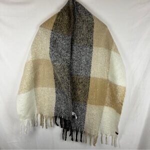 Lucky brand check print tussle long rectangle scarf